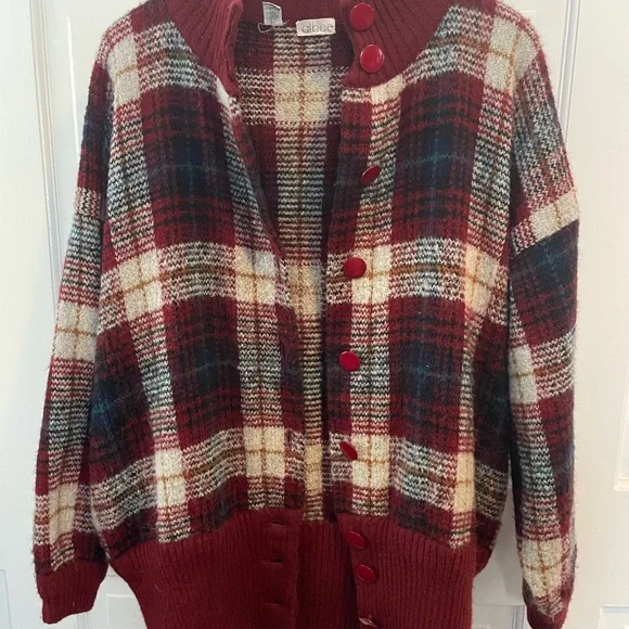 Vintage plaid grandpa style oversized Button-Up Cardigan - Picture 2 of 6